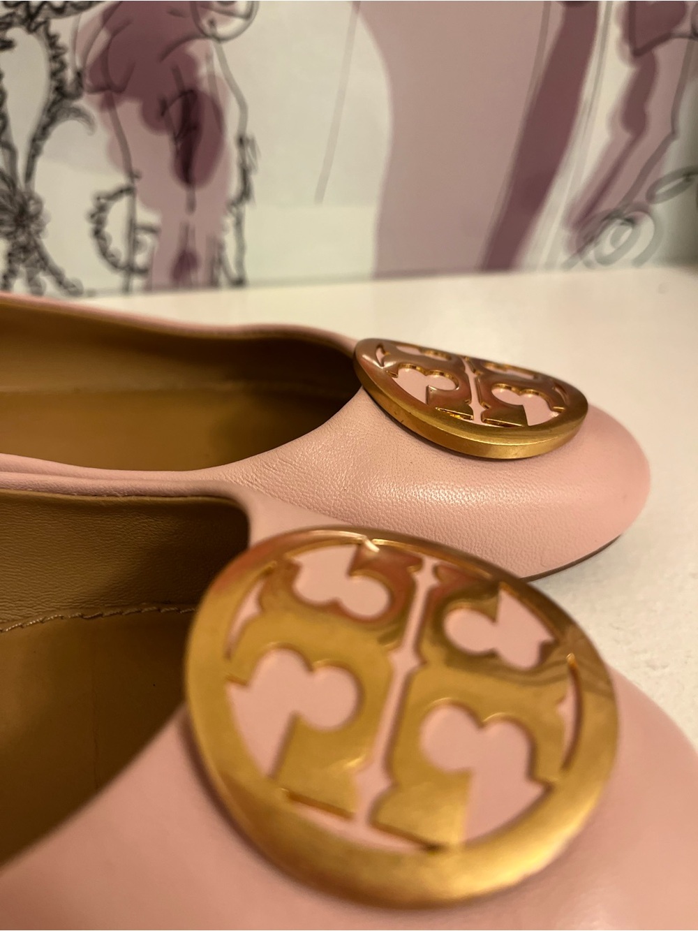 Tory Burch Blush Pink Leather Logo Medallion Ballet Flats - Size 7.5 - Picture 6 of 8